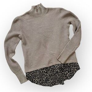 NWOT Apt 9 chunky knit layered dressy mockneck sweater taupe black leopard small
